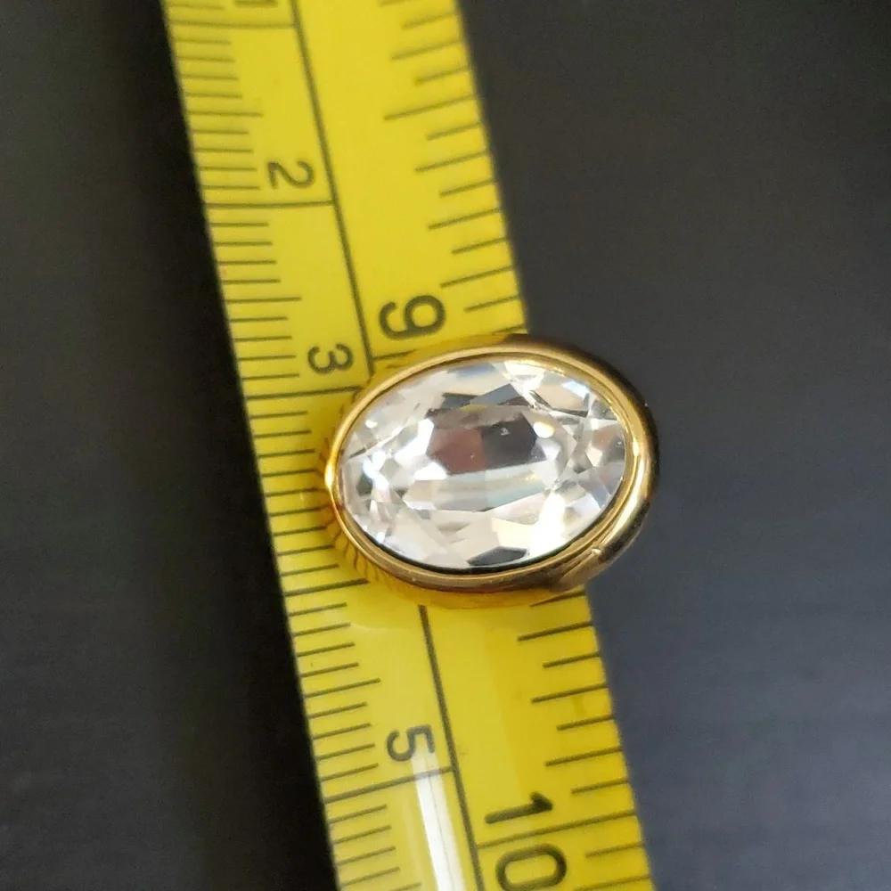 Vintage Gold Oval Crystal Stud Earrings - Clear